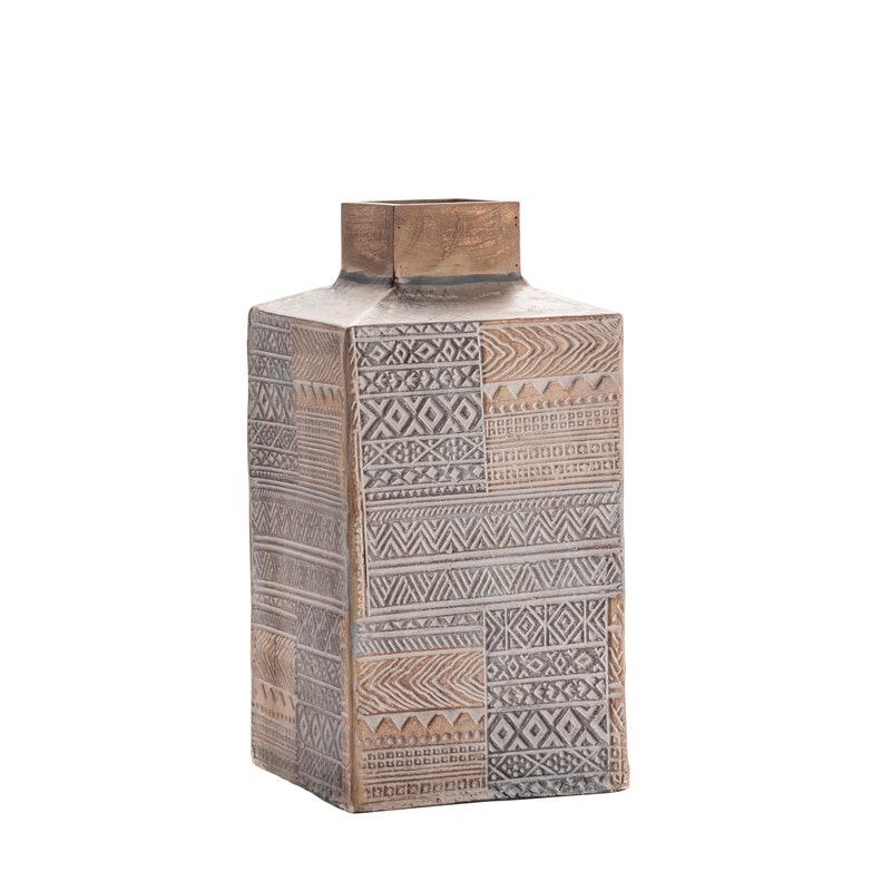 Picture of Crestview Collection CVVZSN021M Taos Medium Carved Square Vase&#44; Brown