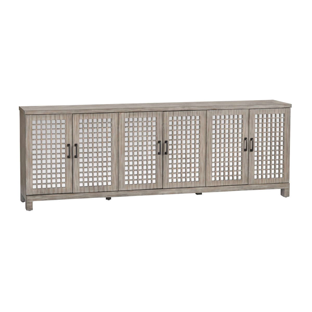 Crestview CVFVR8503 90 in. Ashlar 6 Door Media Credenza Sideboard, Brown