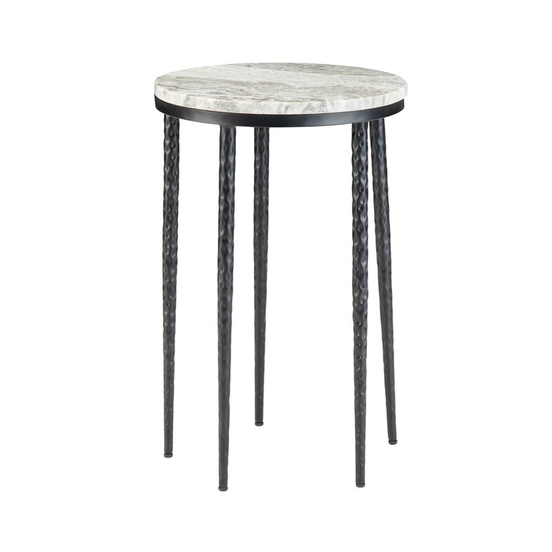 Crestview CVFNR5244 16 in. Marble & Iron Round Accent End Table, Black & Grey