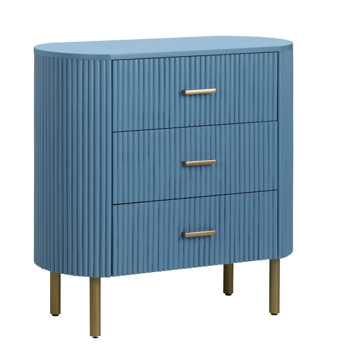 Crestview CVFDR1304 Astoria Denim Fluted 3-Drawer Oval Chest, Blue