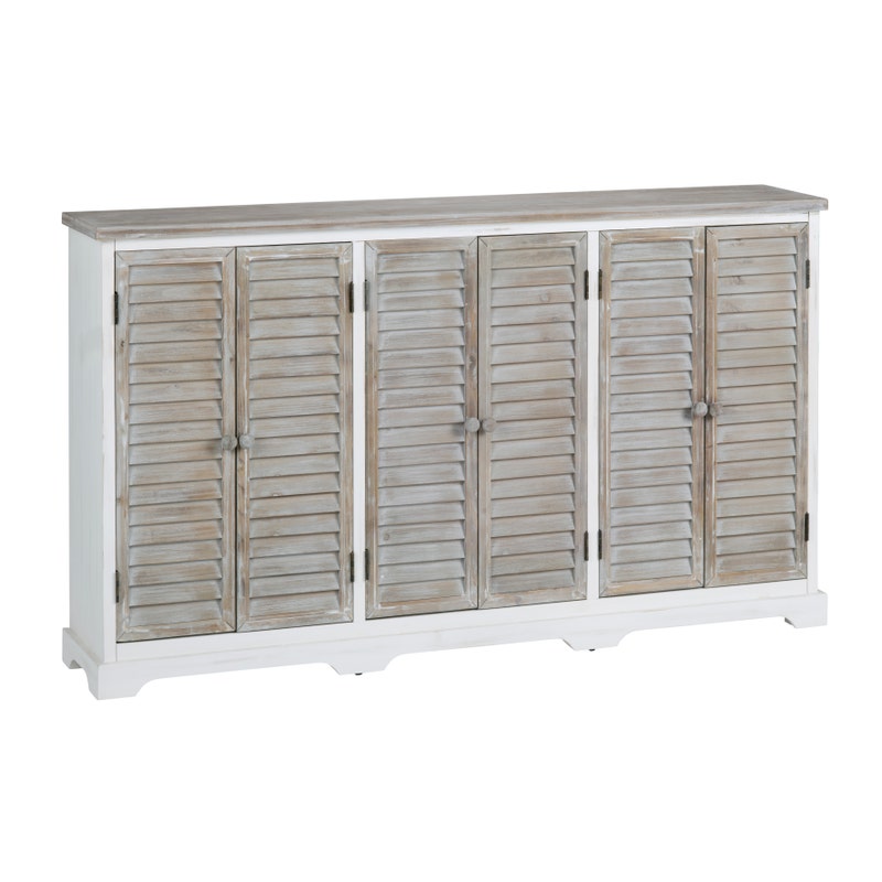 Crestview CVFZR6204 63 in. White-Washed with a Brown Undertone Distressed 6-Door Credenza Sideboard, White