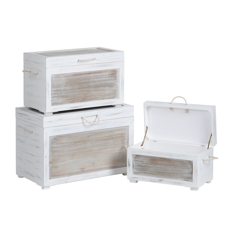 Crestview CVFZR6202 3 Piece Storage Trunks, White