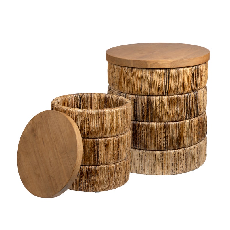 Crestview CVFDR1335 2 Piece Teak Wood Brown Storage Tables, Brown & Natural