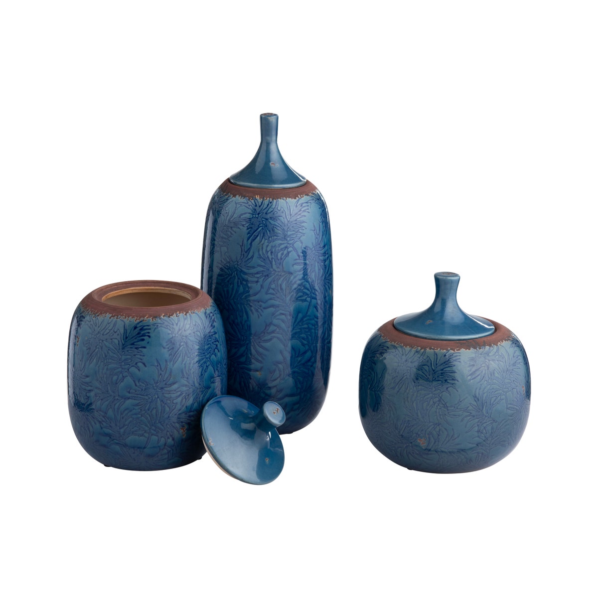 Picture of Crestview CVDZEP034 Ceramic Cruz Bottles, Blue - 3 Piece