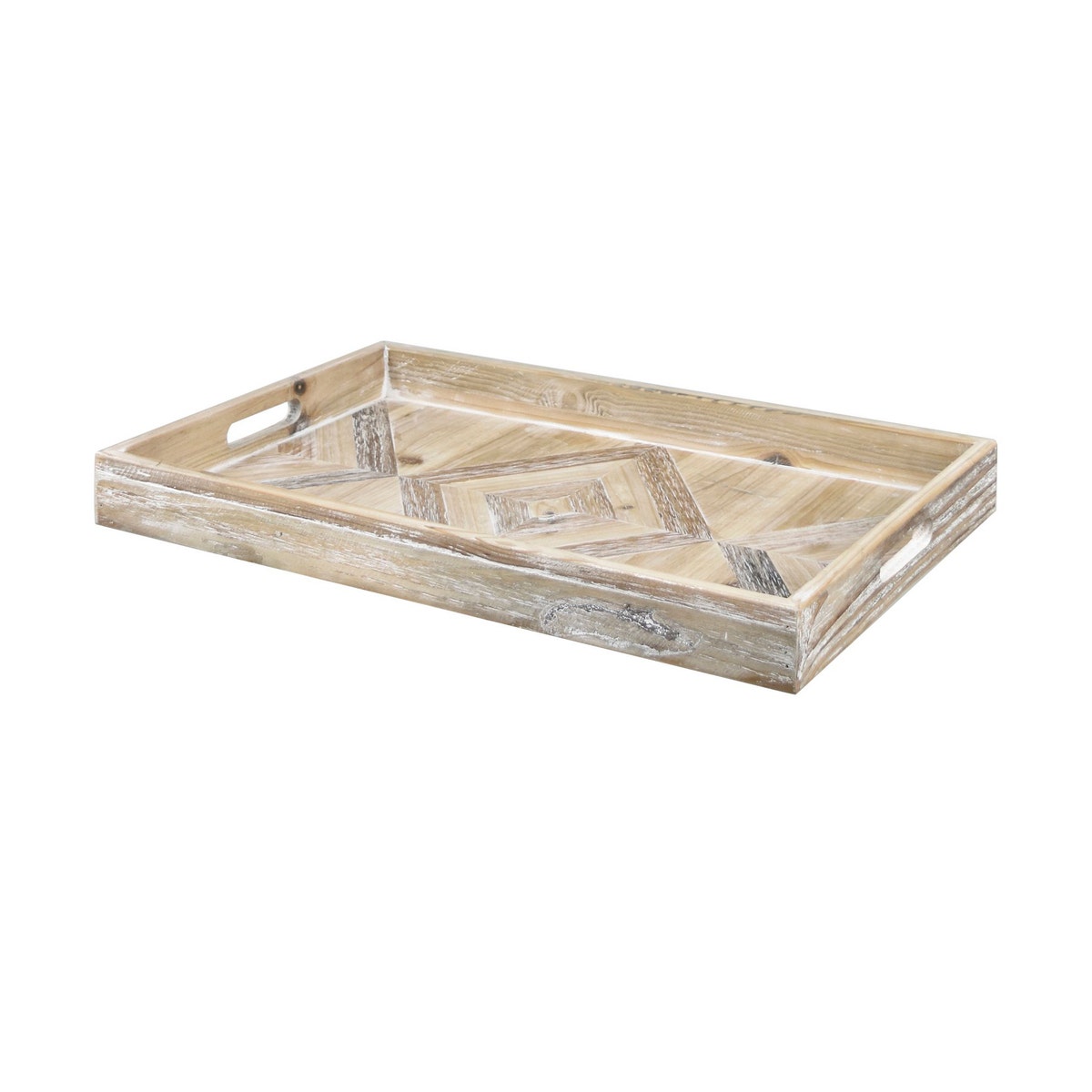 Picture of Crestview CVDZEP072 Wood Rectangular Tray with Aztec Design, Natural