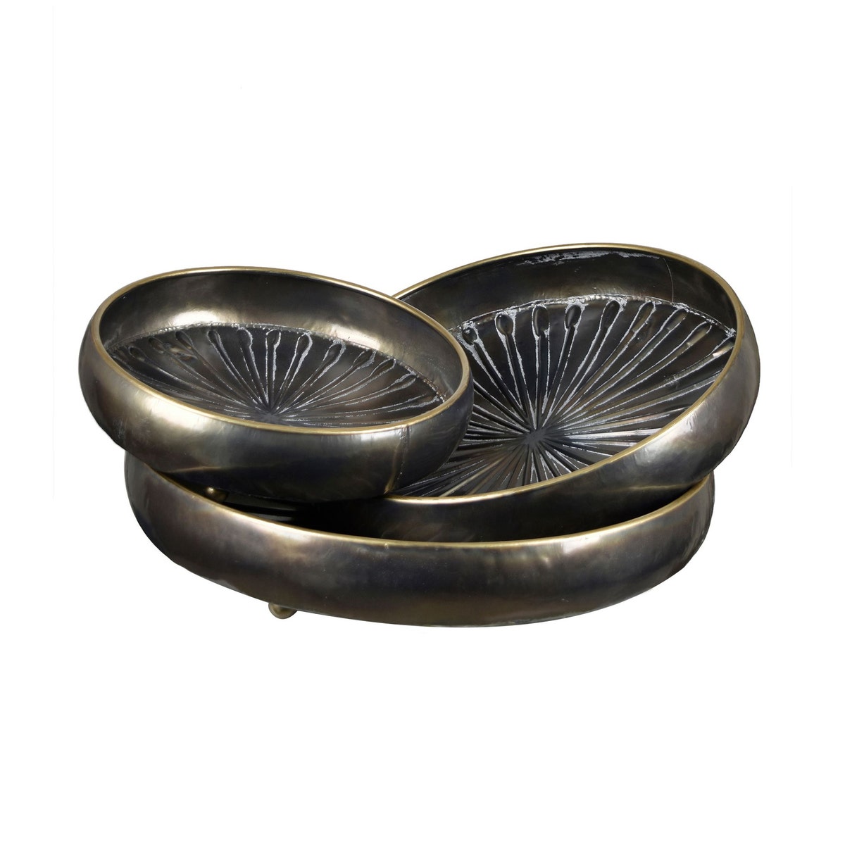 Crestview CVDZEP070 Round Antique Brass Metal Tray Decor, Bronze - 3 Piece