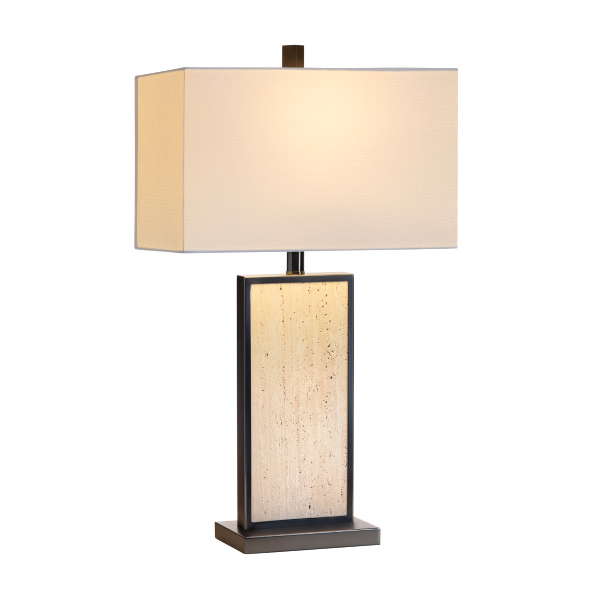 Crestview CVAMB0096 27.5 in. Marble & Metal Table Lamp with Shade - Beige & Bronze