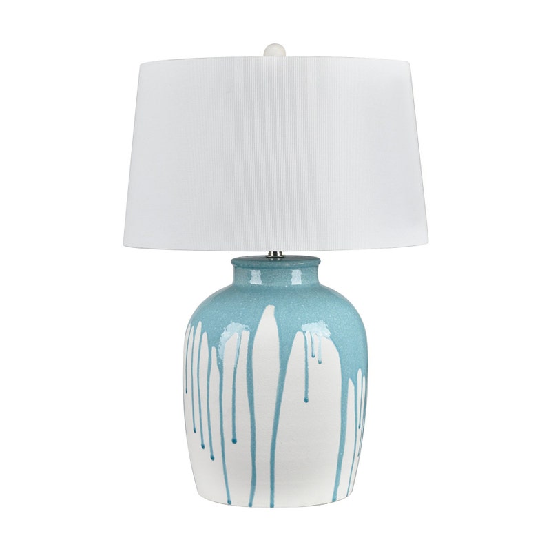 Crestview CVAZP176 25 in. Ceramic Table Lamp with White Shade, Blue & White
