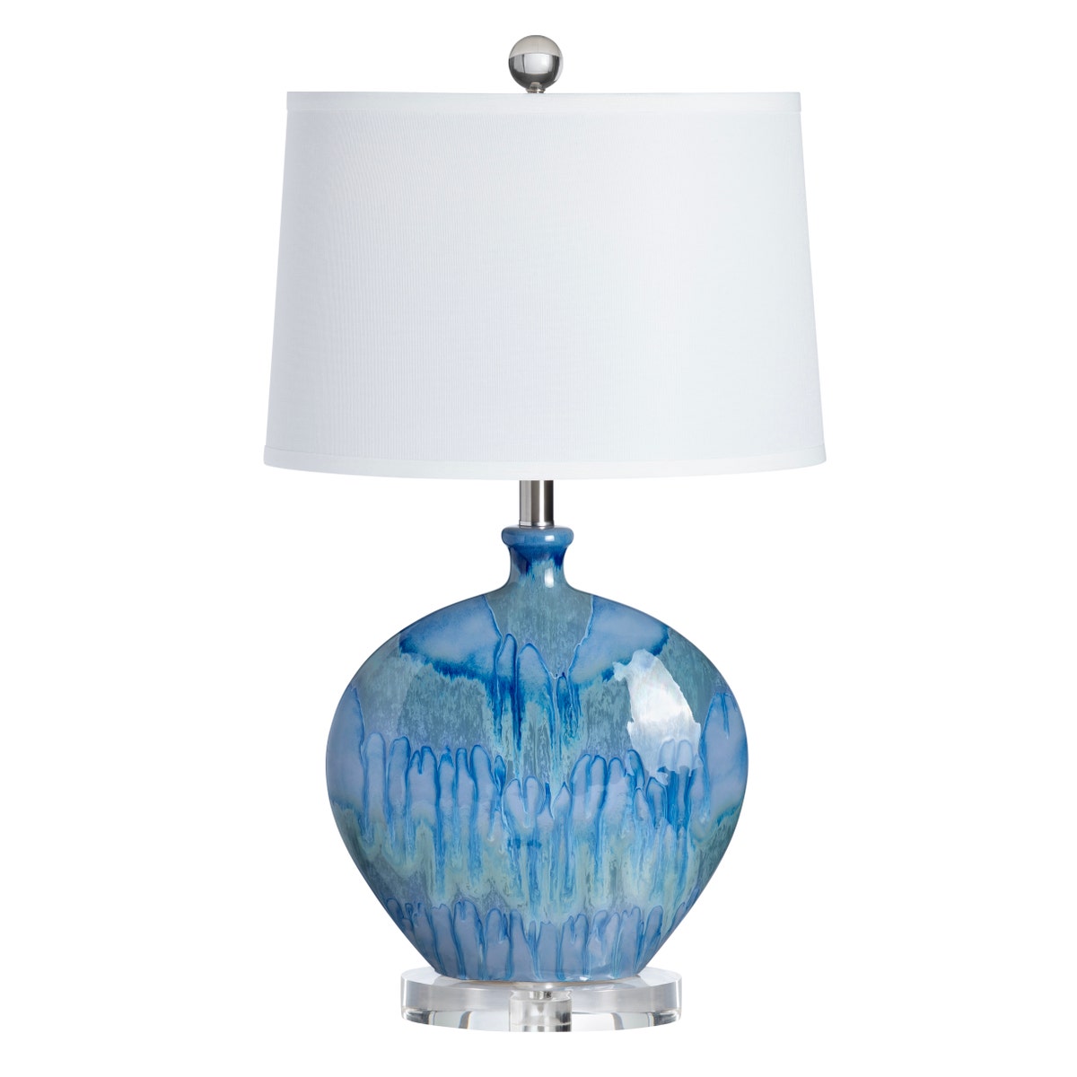 Crestview CVAP2851 31 in. Blue Ceramic Table Lamp with Crystal Base & White Shade - Pack of 2