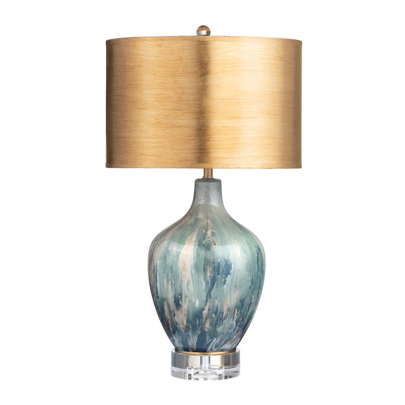 Crestview CVAZBS119 27.5 in. Glass Table Lamp with Shade, Grey & Gold