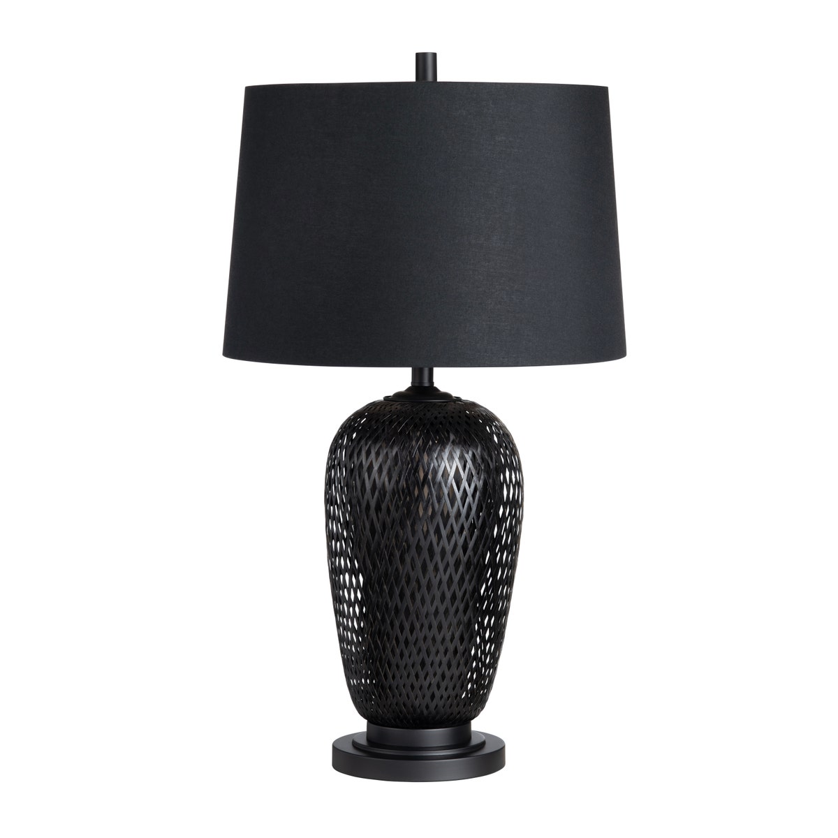 Crestview CVNAM772A Black Laquered Rattan Table Lamp with Black Linen Shade - Pack of 2