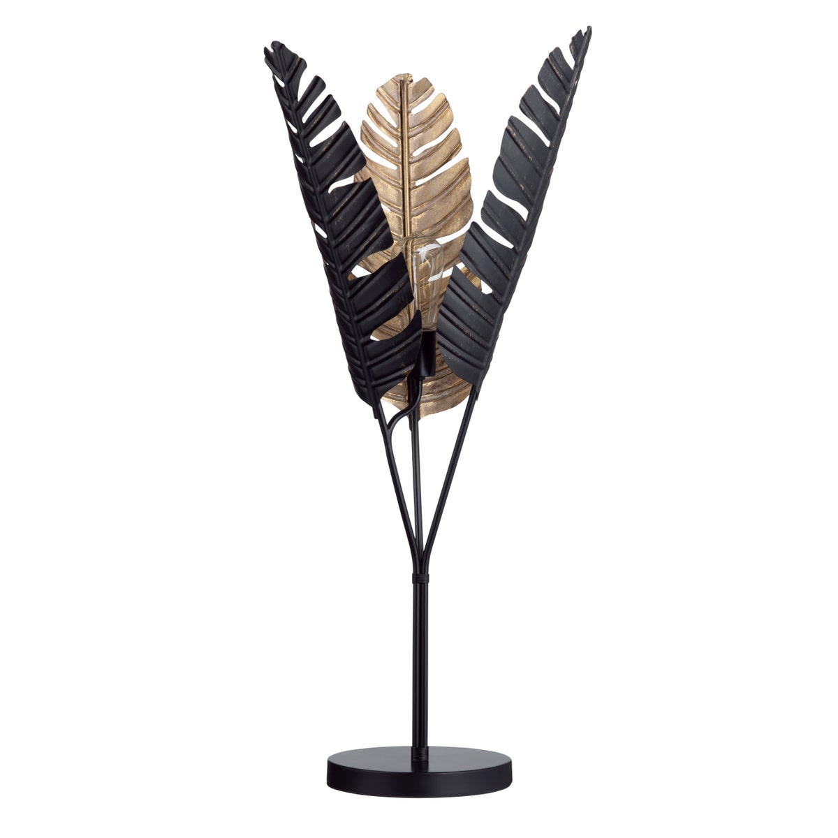 Crestview CVAZER179 Metal Palm Fronds Table Top Torchiere Lamp, Black & Gold