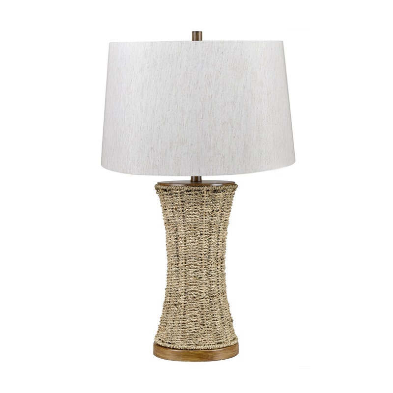 Crestview CVNAM789 29.75 in. White Washed Grass Rope Table Lamp with Oat Shade & Brown Metal Base