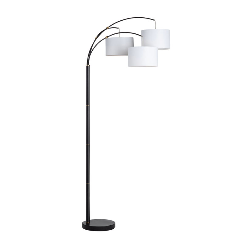 Crestview CVAZER174 Metal 3-Light Arc Floor Lamp with White Linen Shades