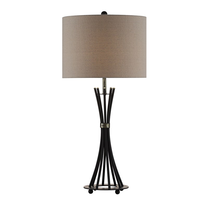 Crestview CVAZER043SNG Quinn Banded Rods Table Lamp, Black & Brown