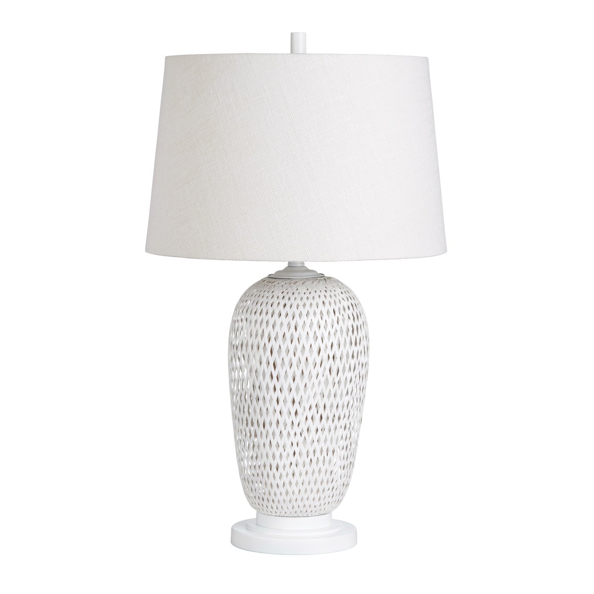 Crestview CVNAM772B White Laquered Rattan Table Lamp with White Linen Shade - Pack of 2