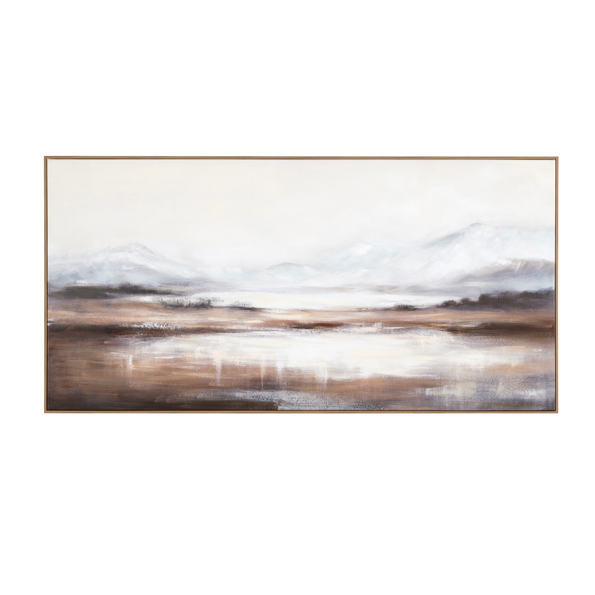 Crestview CVTOP3514 Framed Hand Painted Canvas Mountain Landscape Wall Art, Brown