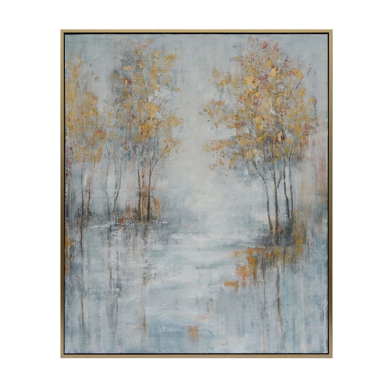 Crestview CVTOP3481 Framed Hand Painted Canvas Landscapes Wall Art, Blue & Gold