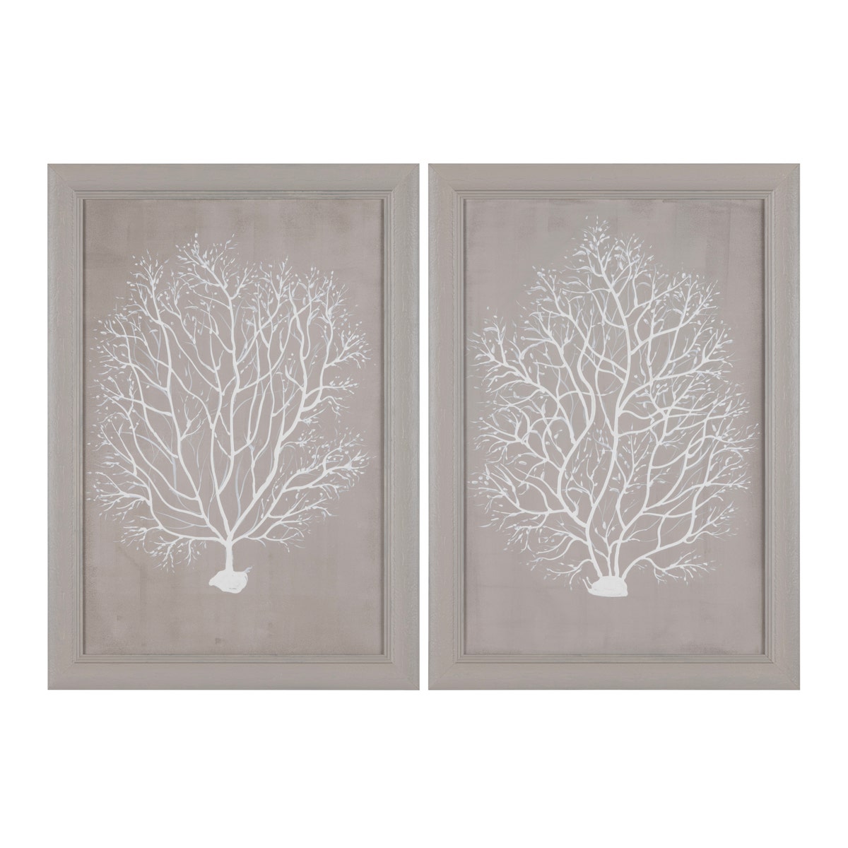 Crestview CVTOP3490 Framed Hand-Painted Coral Canvas Wall Art, Brown & White - 2 Piece