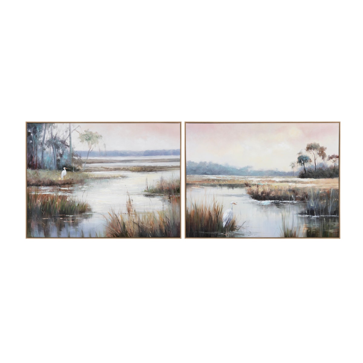 Crestview CVTOP3437 Gazing Egret 2 Canvas Wall Art, Green & Brown
