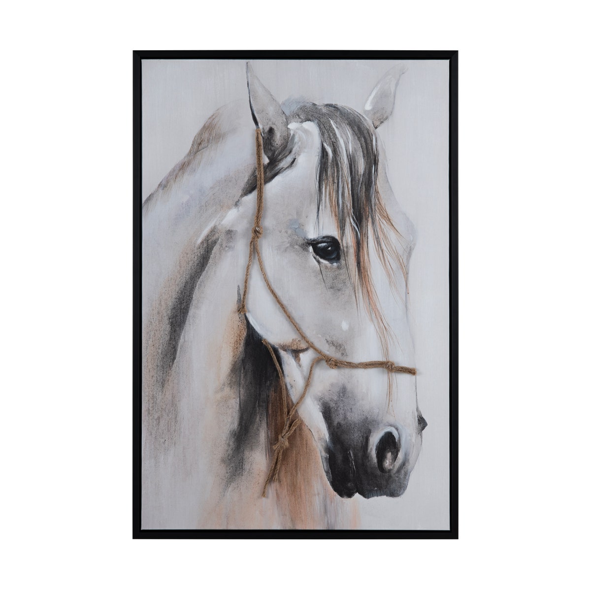 Crestview CVTOP3538 Framed Hand Painted Canvas Horse Wall Art, White & Brown