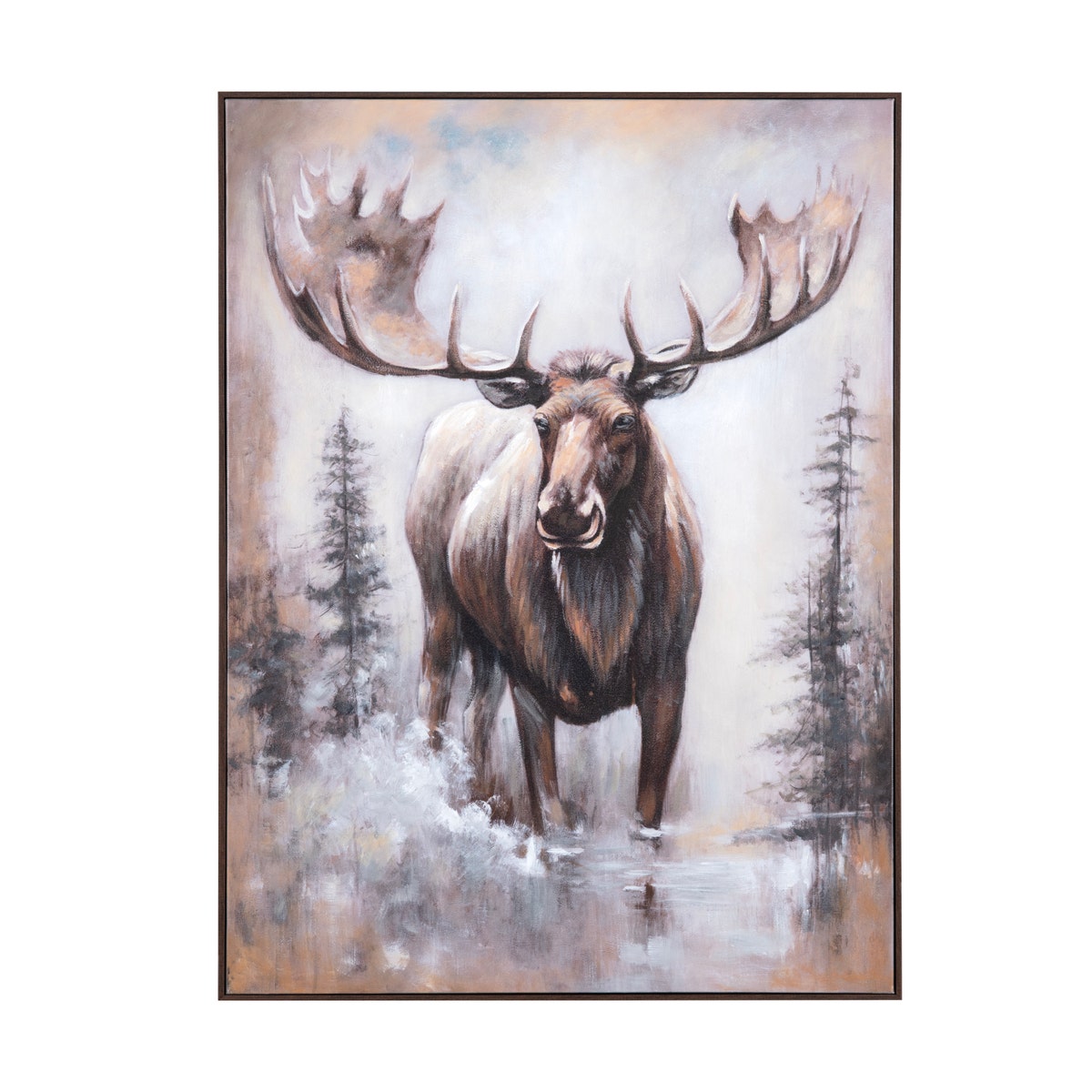 Crestview CVTOP3509 Framed Hand Painted Canvas Moose Wall Art, Brown