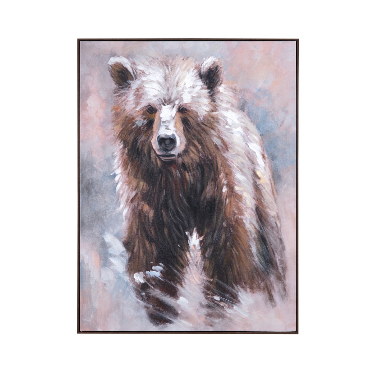 Crestview CVTOP3510 Framed Hand Painted Canvas Bear Wall Art, Brown