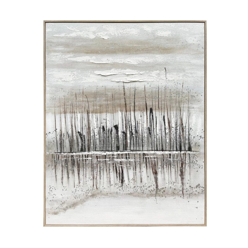 Crestview CVTOP3566 Framed Hand Painted Canvas Landscapes Wall Art, Brown & White