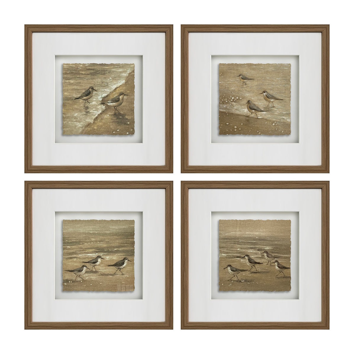 Crestview CVTOP3518 Framed Hand Painted Mixed Media Birds Wall Art, Brown - 4 Piece