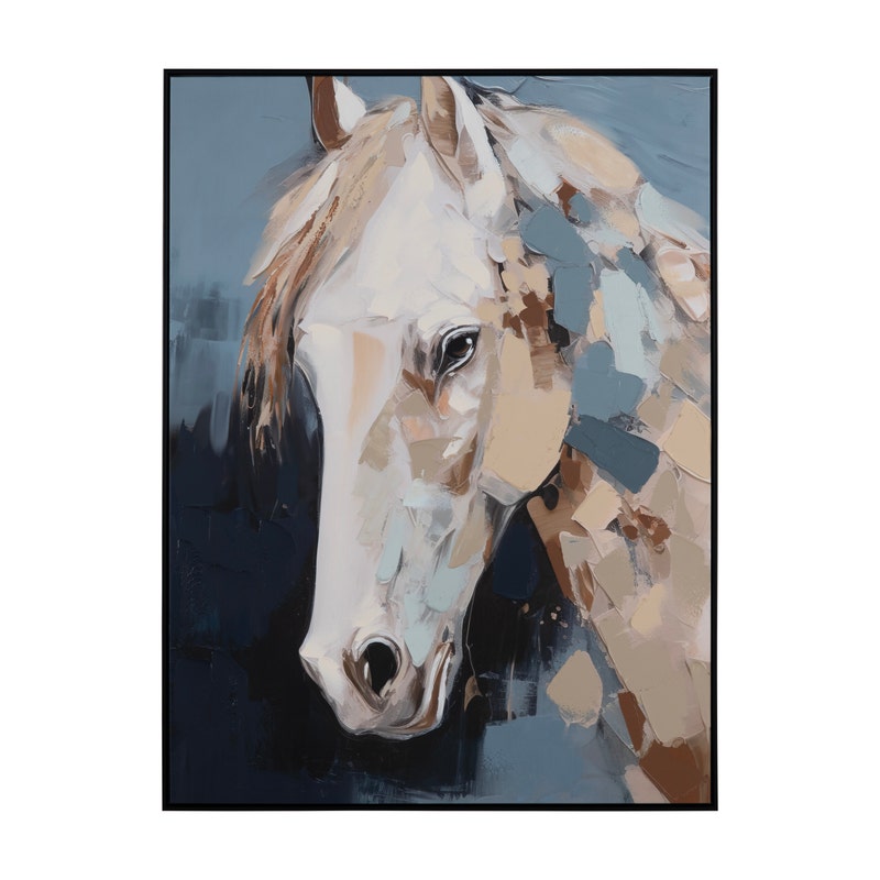 Crestview CVTOP3529 Framed Hand Painted Canvas Blue Horse Wall Art, Blue