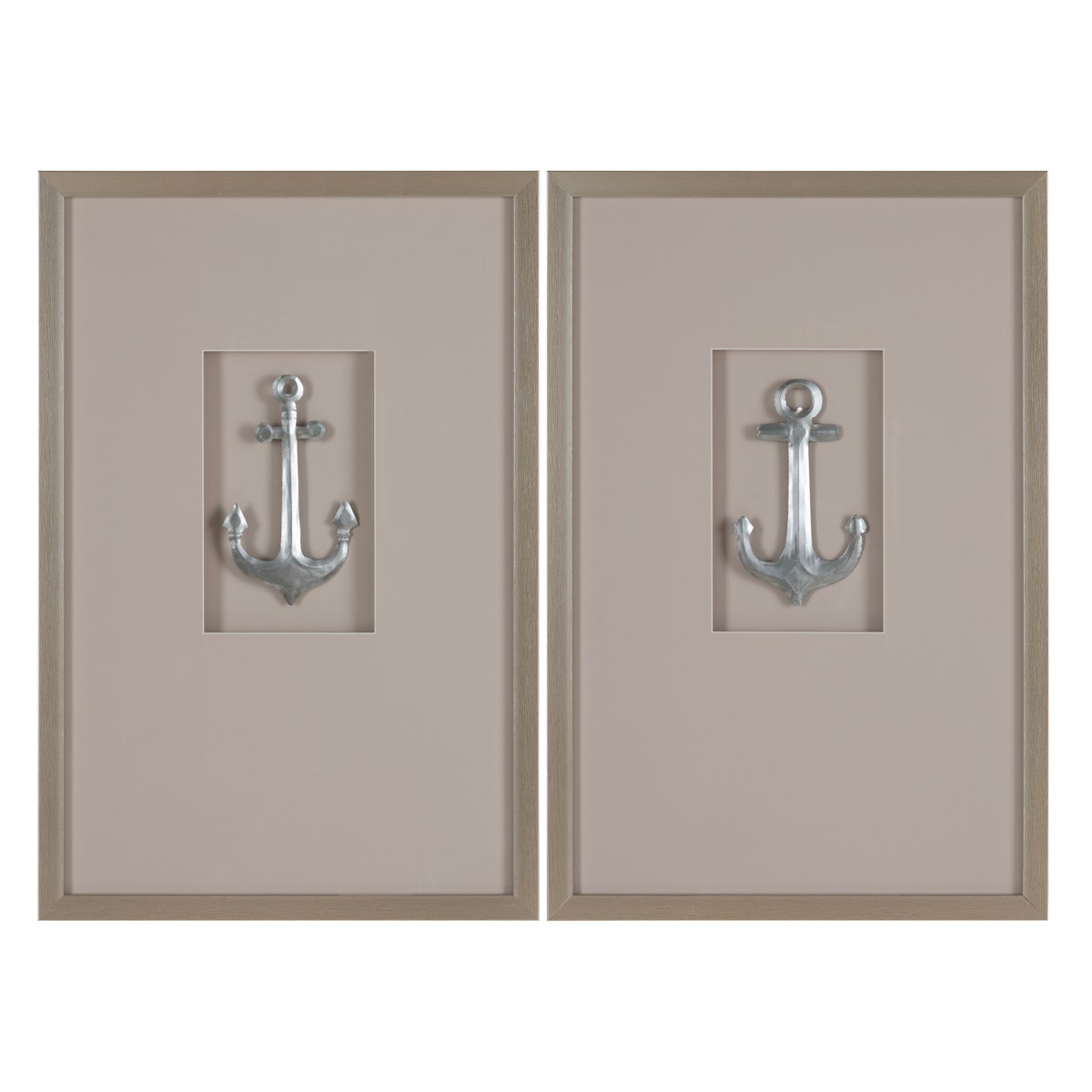 Crestview CVTOP3555 Framed Hand Painted Mixed Media Anchors Wall Art Silver & Brown - 2 Piece