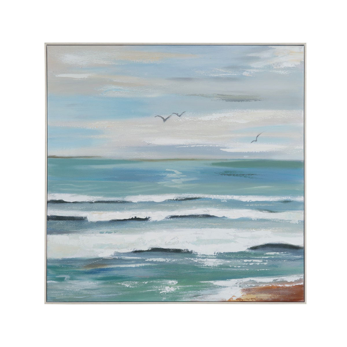 Crestview CVTOP3517 Framed Hand Painted Canvas Ocean Wall Art, Blue & Green