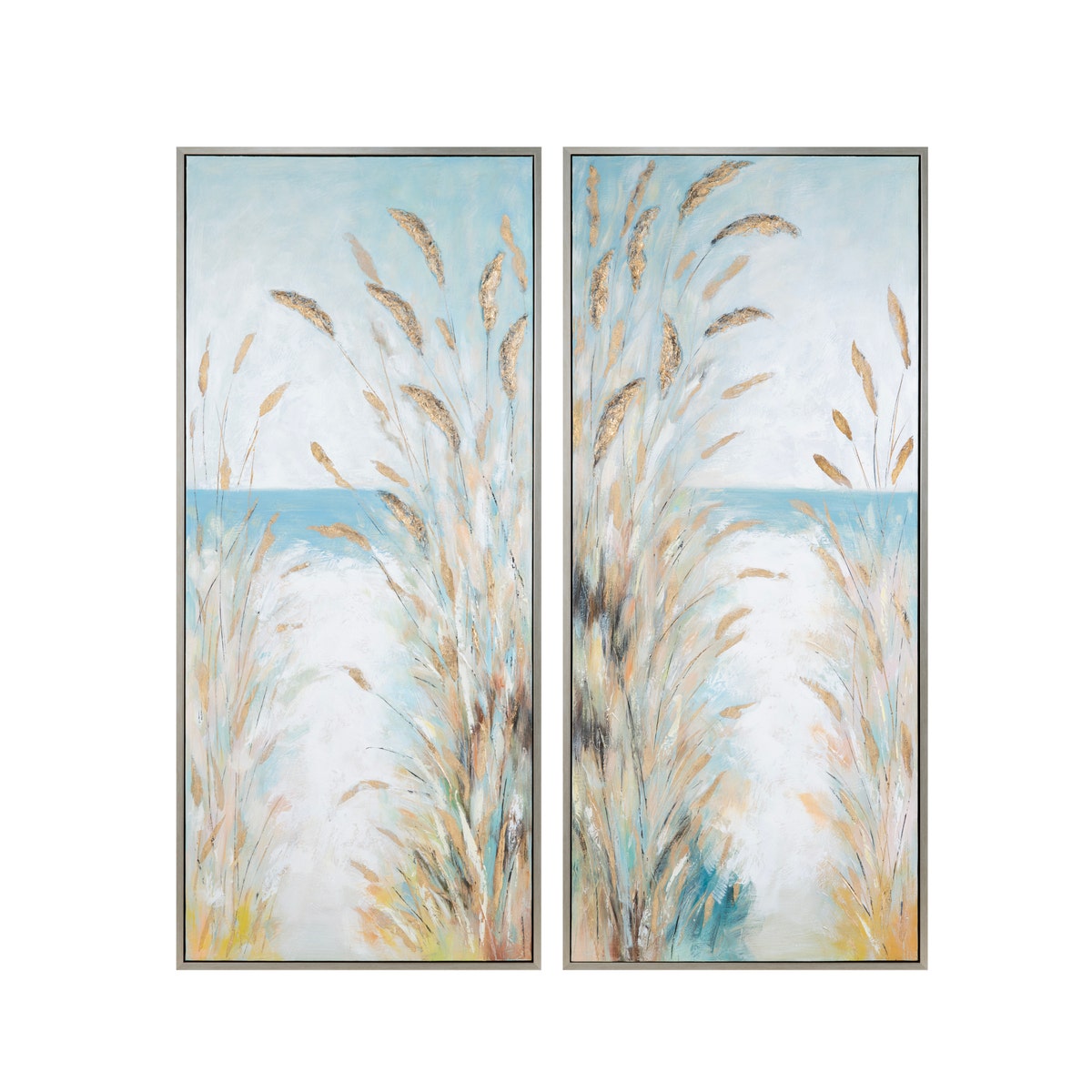 Crestview CVTOP3487 Framed Hand-Painted Landscape Canvas Wall Art, Blue & Gold - 2 Piece