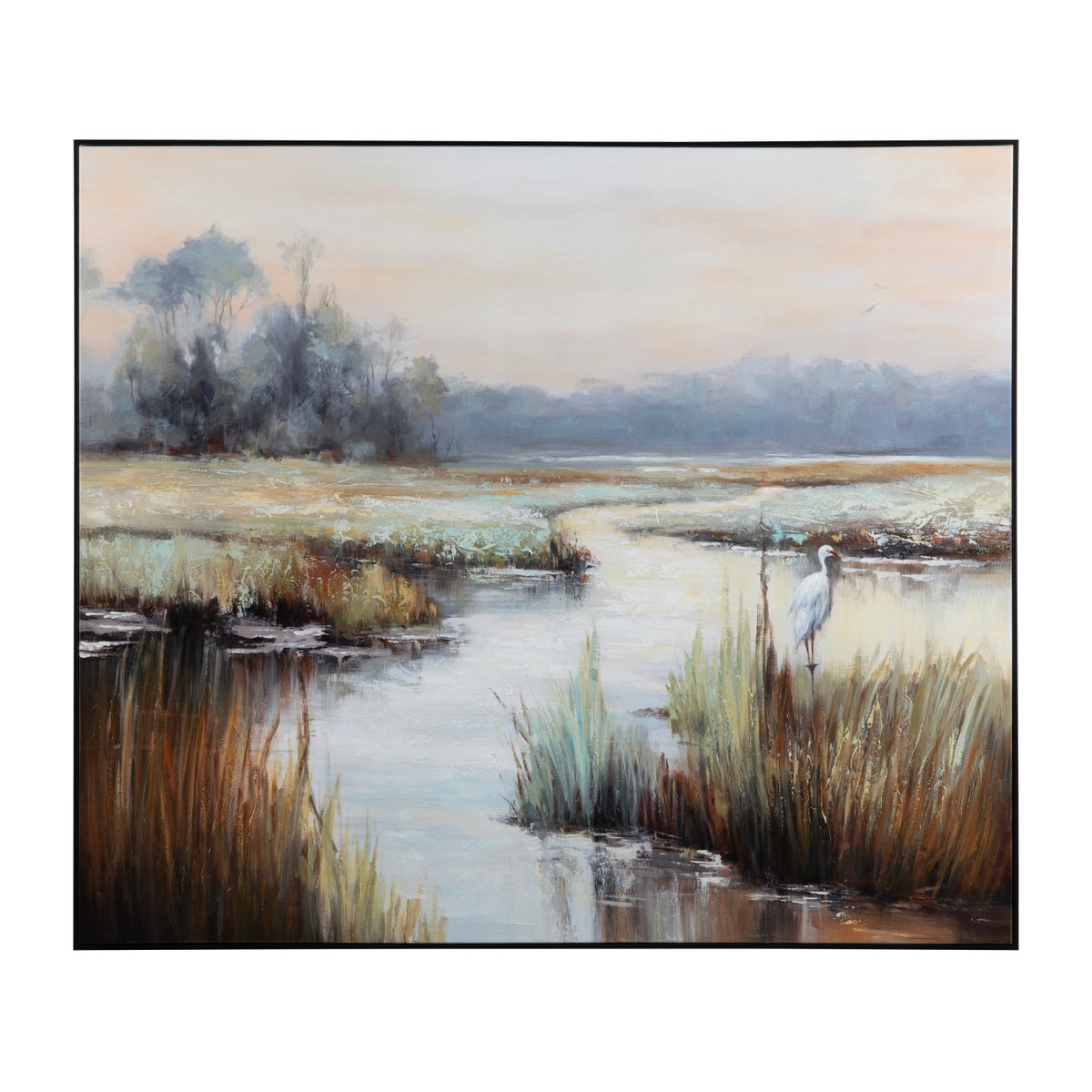 Crestview CVTOP3398 Gazing Egret Canvas Wall Art, Green & Brown