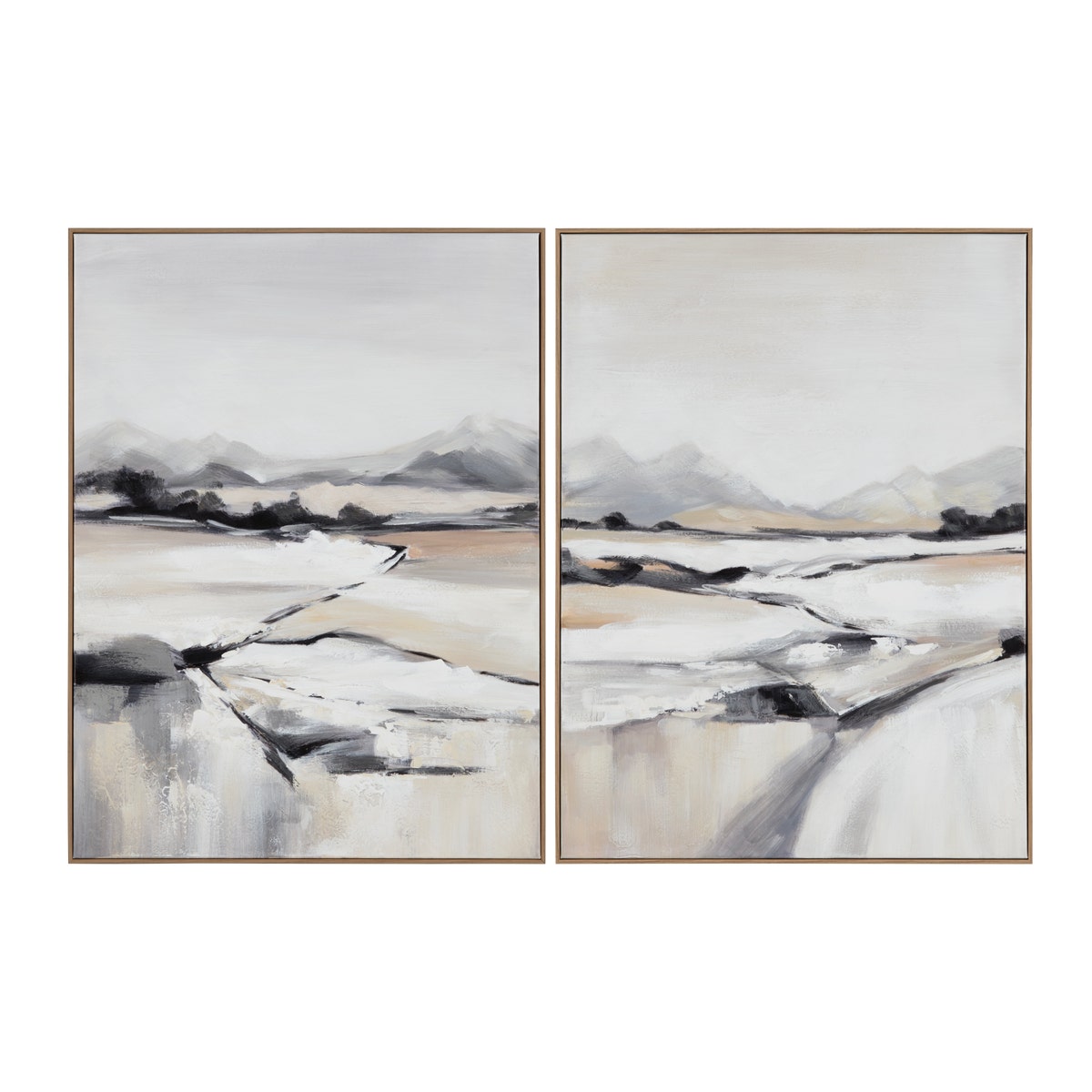 Crestview CVTOP3515 Framed Hand-Painted Landscape Canvas Wall Art, Grey & Black - 2 Piece
