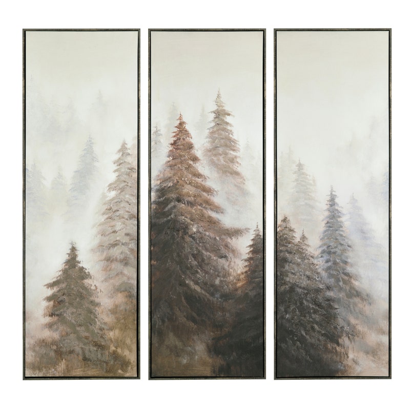 Crestview CVTOP3546 3 Piece Framed Hand Painted Canvas Brown Trees Wall Art, Brown