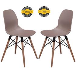 P&W-025NP-2P-LC Mid Century Modern Eames Style DSW Shell Lounge Plastic Dining Chair for Kitchen, Dining & Bedroom - Lite Coffee - 2 Piece