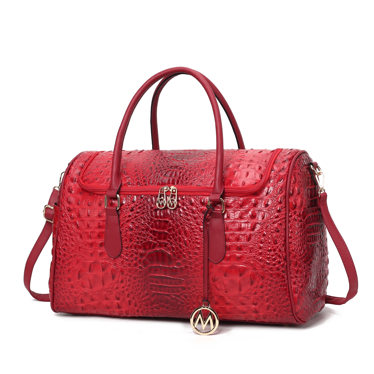 Picture of MKF Collection by Mia K. MKF-L359RD Rina Crocodile Embossed Vegan Leather Womens Duffle Bag