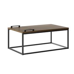 Picture of Casabianca Home KD-B120BO 39 x 23 x 15 in. Noa Cocktail Table in Dark Brown Oak Melamine with Black Painted Metal Frame & Removable Tray