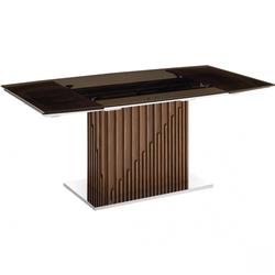 Moon Glass & Veneer Non-Extendable Frame Dining Table, Smoked Clear Brown & Walnut