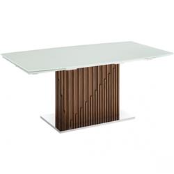 Moon Glass & Veneer Non-Extendable Frame Dining Table, White & Walnut