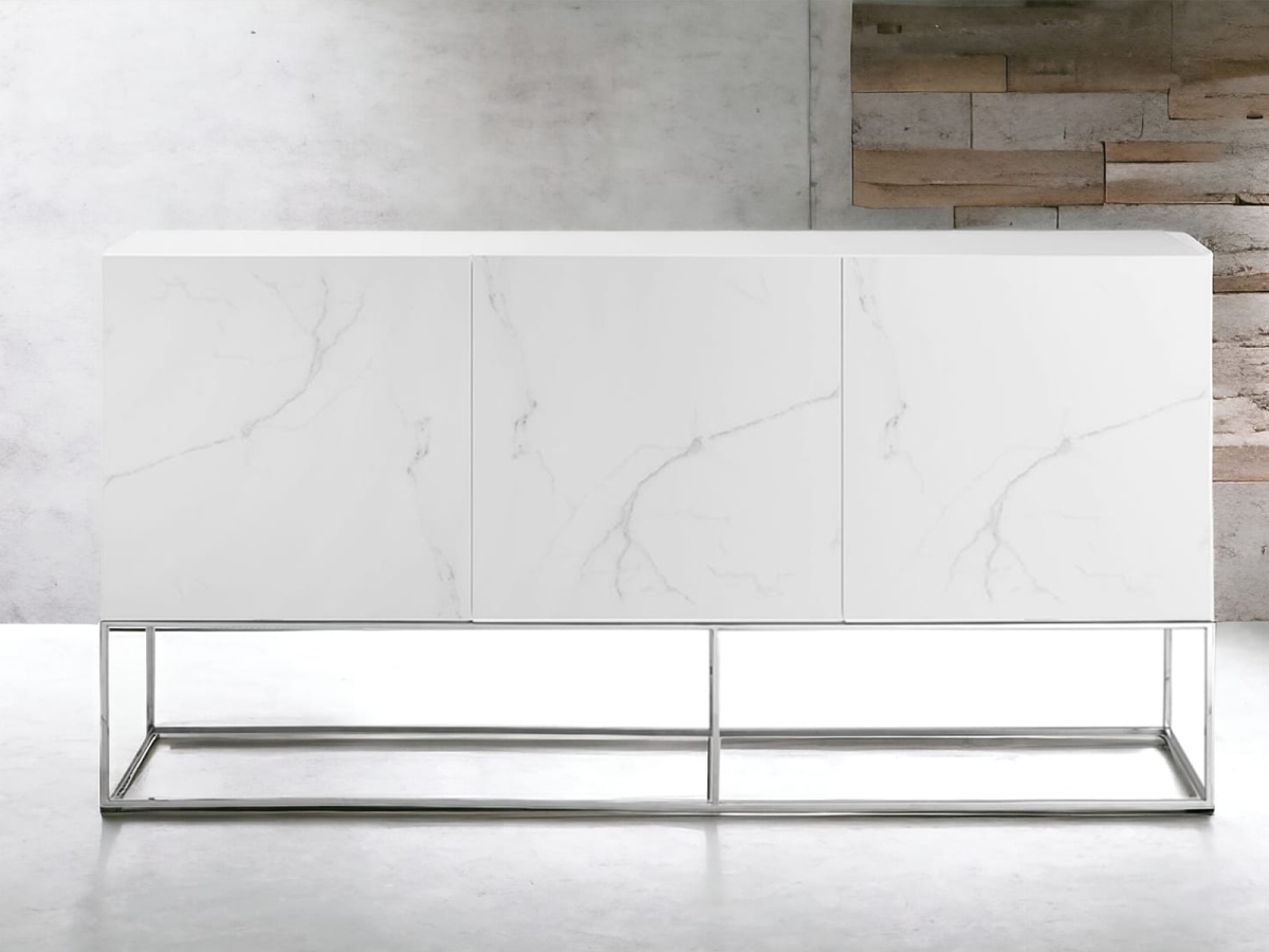 US-1411WHMAR Vizzione Buffet Marbled Porcelain with Storage, White