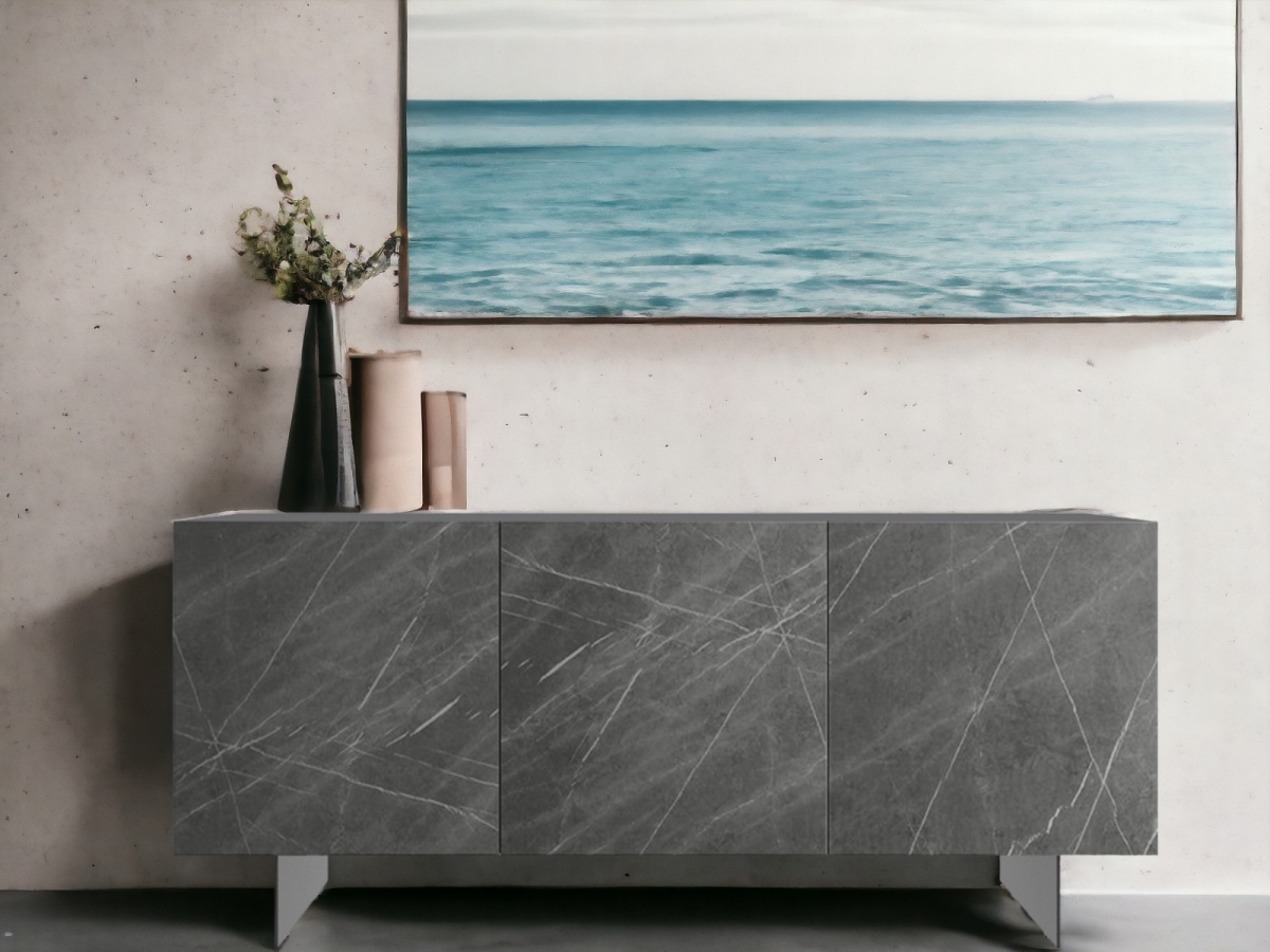 US-511GRMAR Hugo Buffet Marbled Porcelain with Storage, Gray