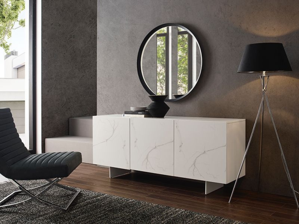 US-511WHMAR Hugo Buffet Marbled Porcelain with Storage, White