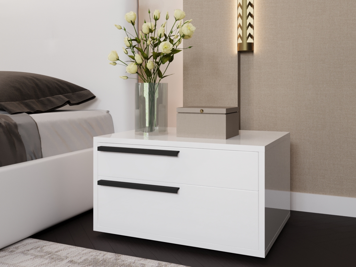 Picture of Casabianca Home US-250WHB-L Carter Left Nightstand High Gloss with Black Handles&#44; White