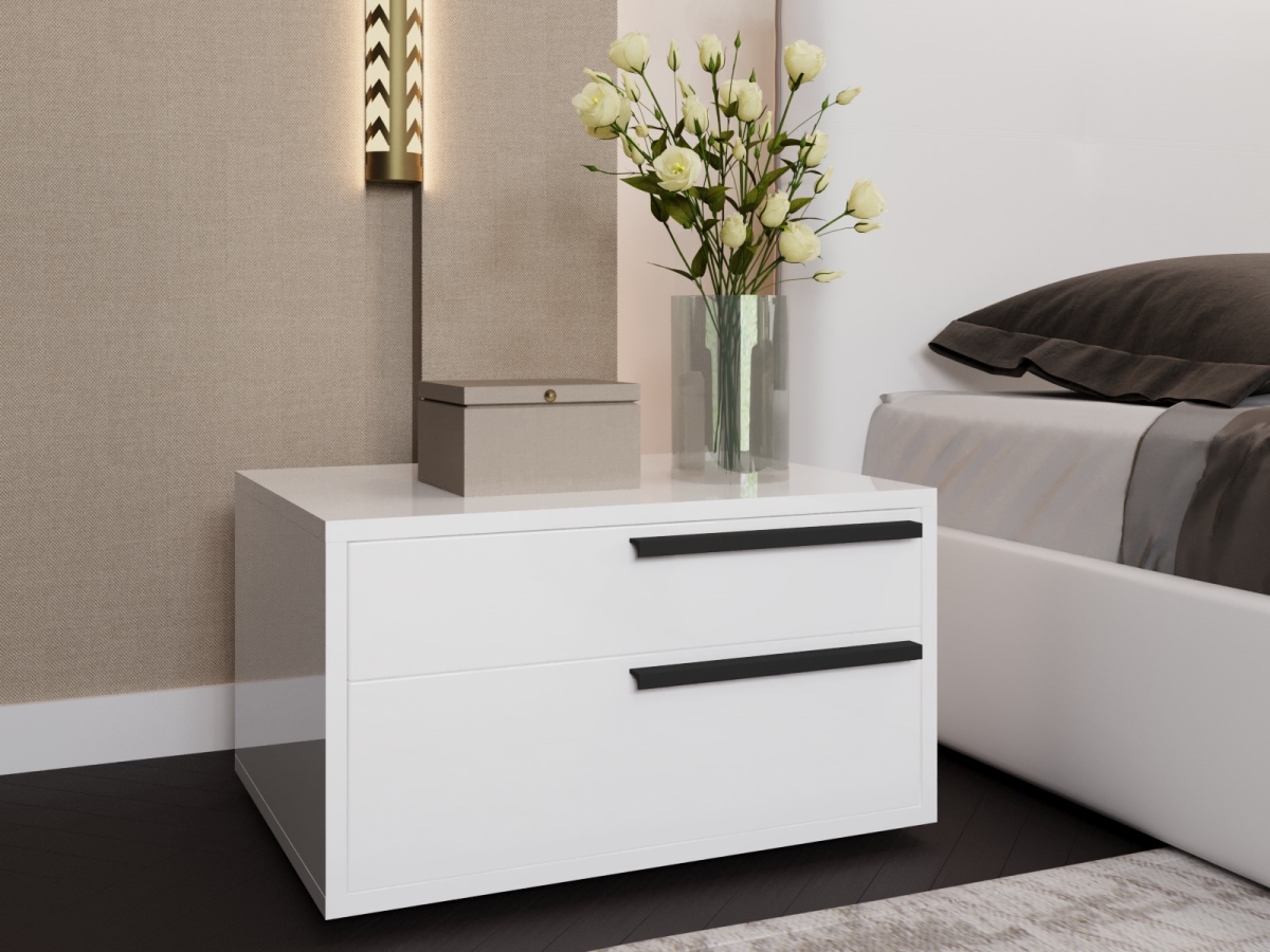 Picture of Casabianca Home US-250WHB-R Carter Right Nightstand High Gloss with Black Handle&#44; White