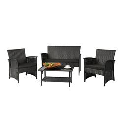 Picture of Baner Garden N82 Outdoor Furniture Complete Patio Cushion Wicker Rattan Garden Set, Full Size - Black - 4 Piece