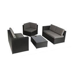 K35 Outdoor Furniture Complete Patio PE Wicker Rattan Garden Corner Sofa Couch Set - 4 Piece - Black -  Baner Garden