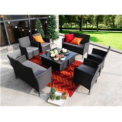 N68-BL-2 300 lbs Outdoor Furniture Complete Patio Wicker Rattan Garden Set - 8 Piece - Black -  Baner Garden