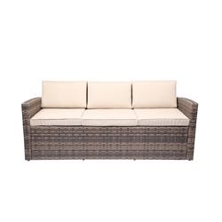 A101 300 lbs Outdoor Three Seater Rattan Pool Patio Garden Sofa with Cushions - Mixed Grey, Dark Grey & Light Grey -  Baner Garden